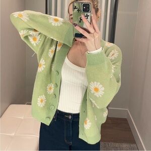 Green Daisy Cardigan Sweater